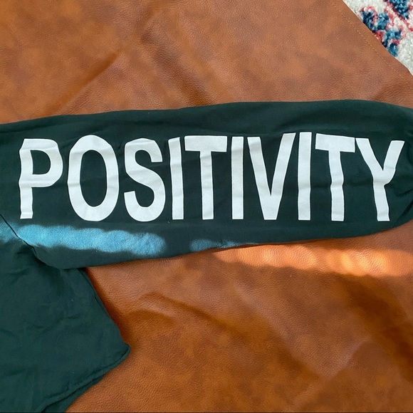 Long sleeve cropped top with POSITIVITY sleeve graphic - Forest Green - Picture 2 of 5